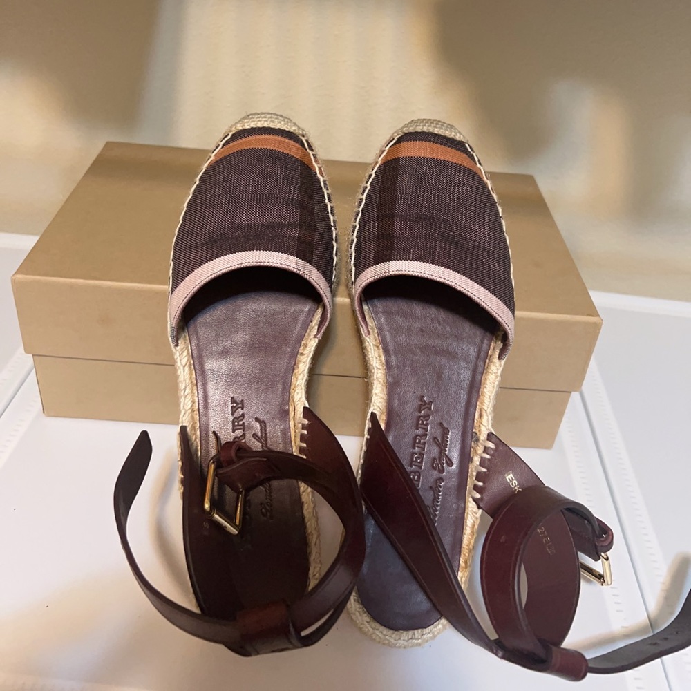 Burberry Brown Espadrille Shoes with Ankle Strap